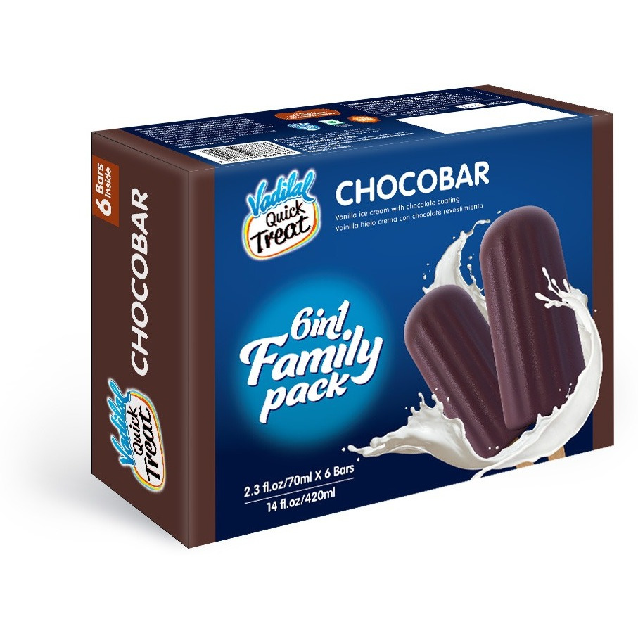 Vadilal Chocobar Vanilla Ice Cream With Chocolate Coating 6 Pc - 360 Ml (12.17 Fl Oz)