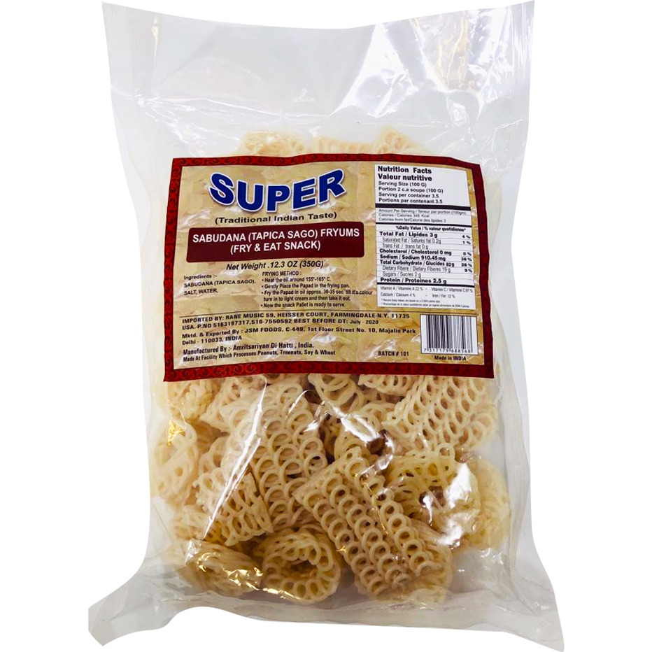 Super Sabudana Tapica Sago Fryums - 12.3 Oz