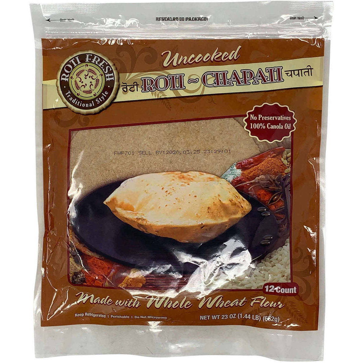 Roti Fresh Uncooked Whole Wheat Roti 12 Pc - 23 Oz (1.44 Lb)