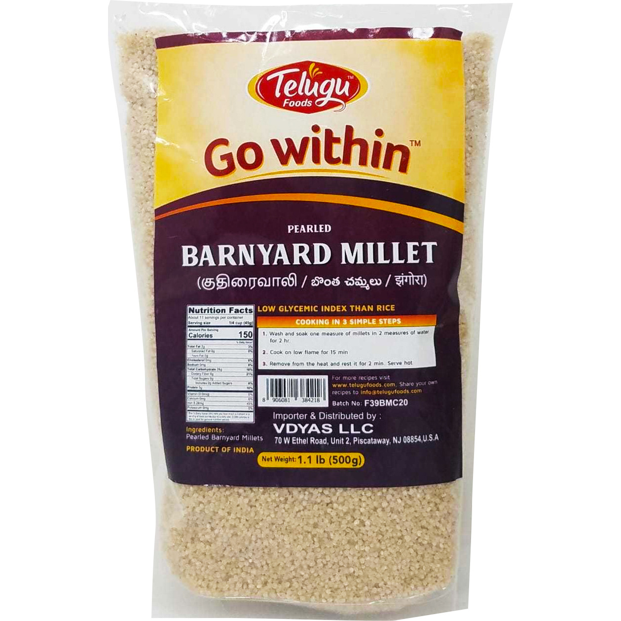 Buy Online Telugu Barnyard Millet 500 Gm (1.1 Lb) 1005281