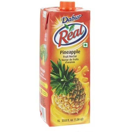 Case of 12 - Dabur Real Pineapple Fruit Nectar Juice - 1 L (33.8 Fl Oz)