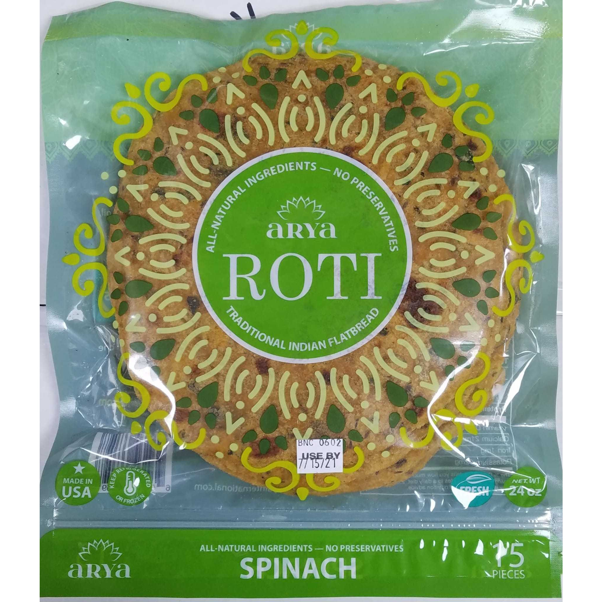 Arya Spinach Roti 15 Pc - 24 Oz