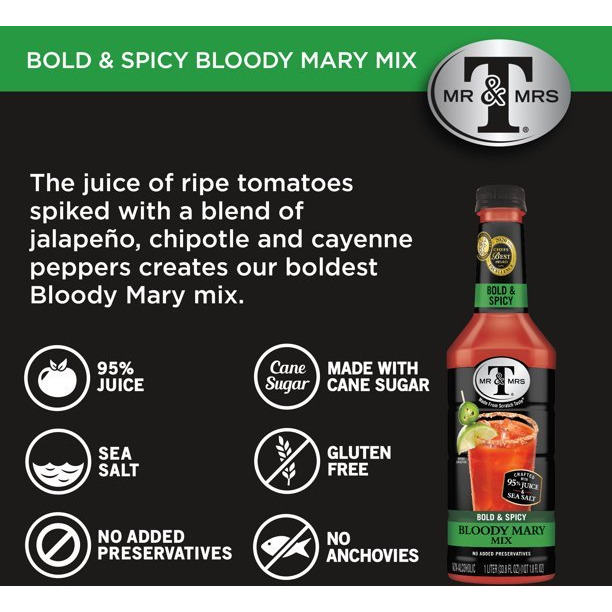 Mr & Mrs T Bold & Spicy Bloody Mary Mix - 1 L (33.8 Fl Oz) [FS]