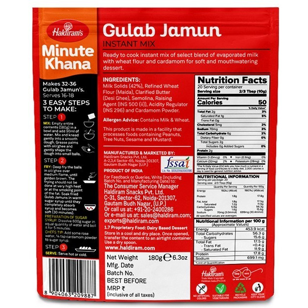 Haldiram's Minute Khana Gulab Jamun Mix - 180 Gm (6.3 Oz)