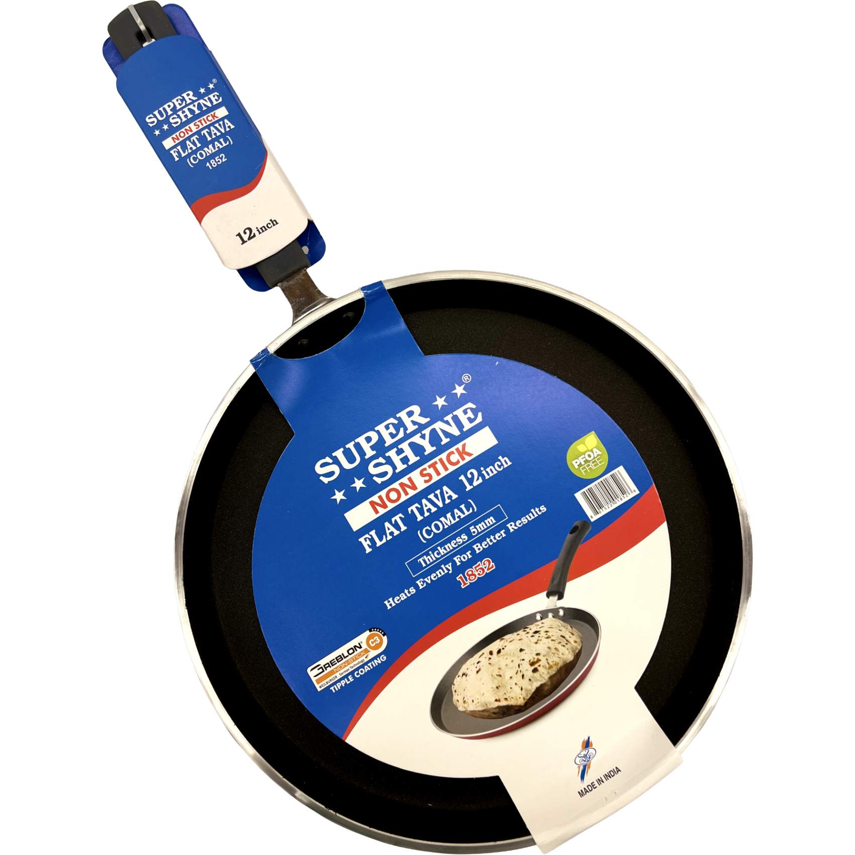 Case of 3 - Super Shyne Flat Non Stick Tawa - 12 Inch