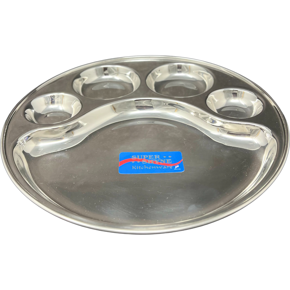 Stainless Steel 5 Section Round Lunch Tray - 12 In