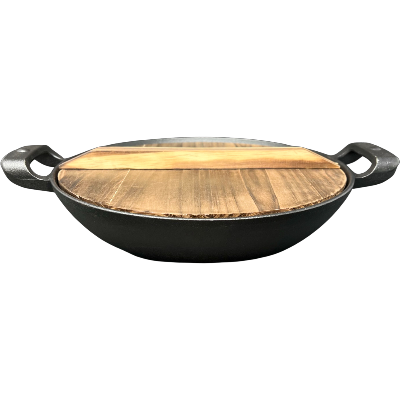 Cast Iron Wok With Wooden Lid - 11 In