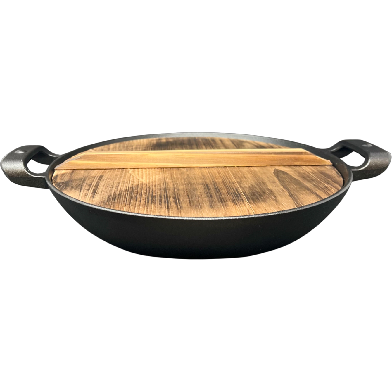 Super Shyne Cast Iron Wok With Wooden Lid - 13.25 Inch