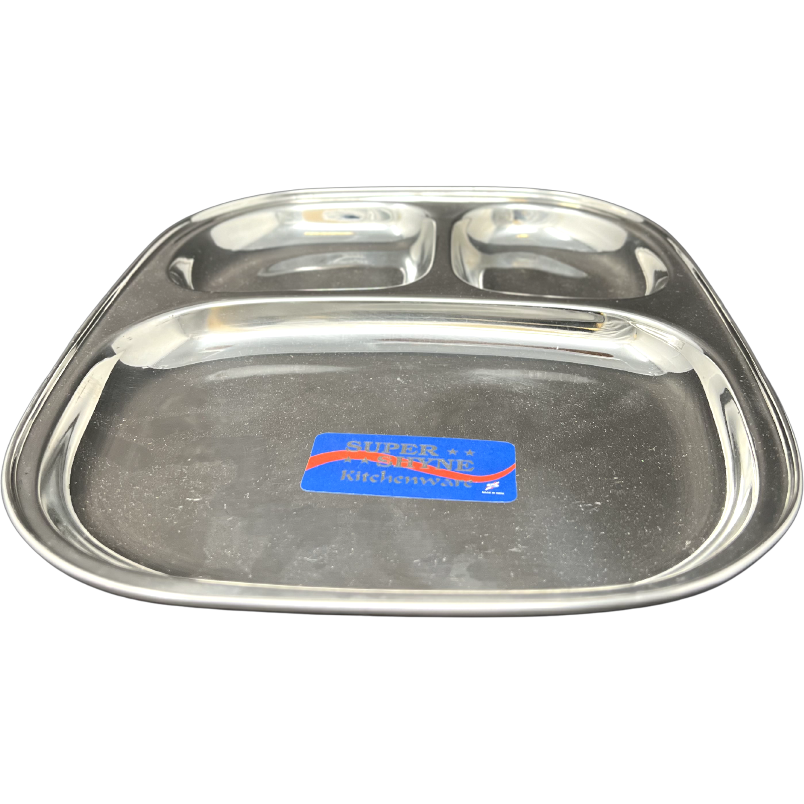 Case of 6 - Super Shyne Stainless Steel 3 Section Rectangular Lunch Tray - 10.75 Inch X 9.5 Inch