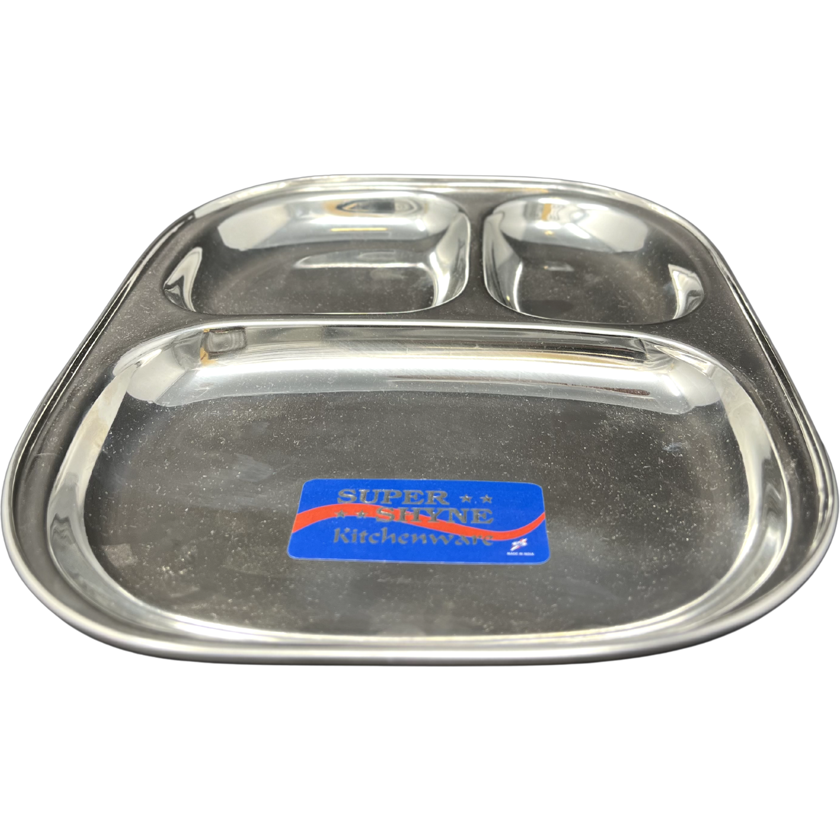 Case of 3 - Super Shyne Stainless Steel 3 Section Rectangular Lunch Tray - 8.25 Inch X 9.75 Inch