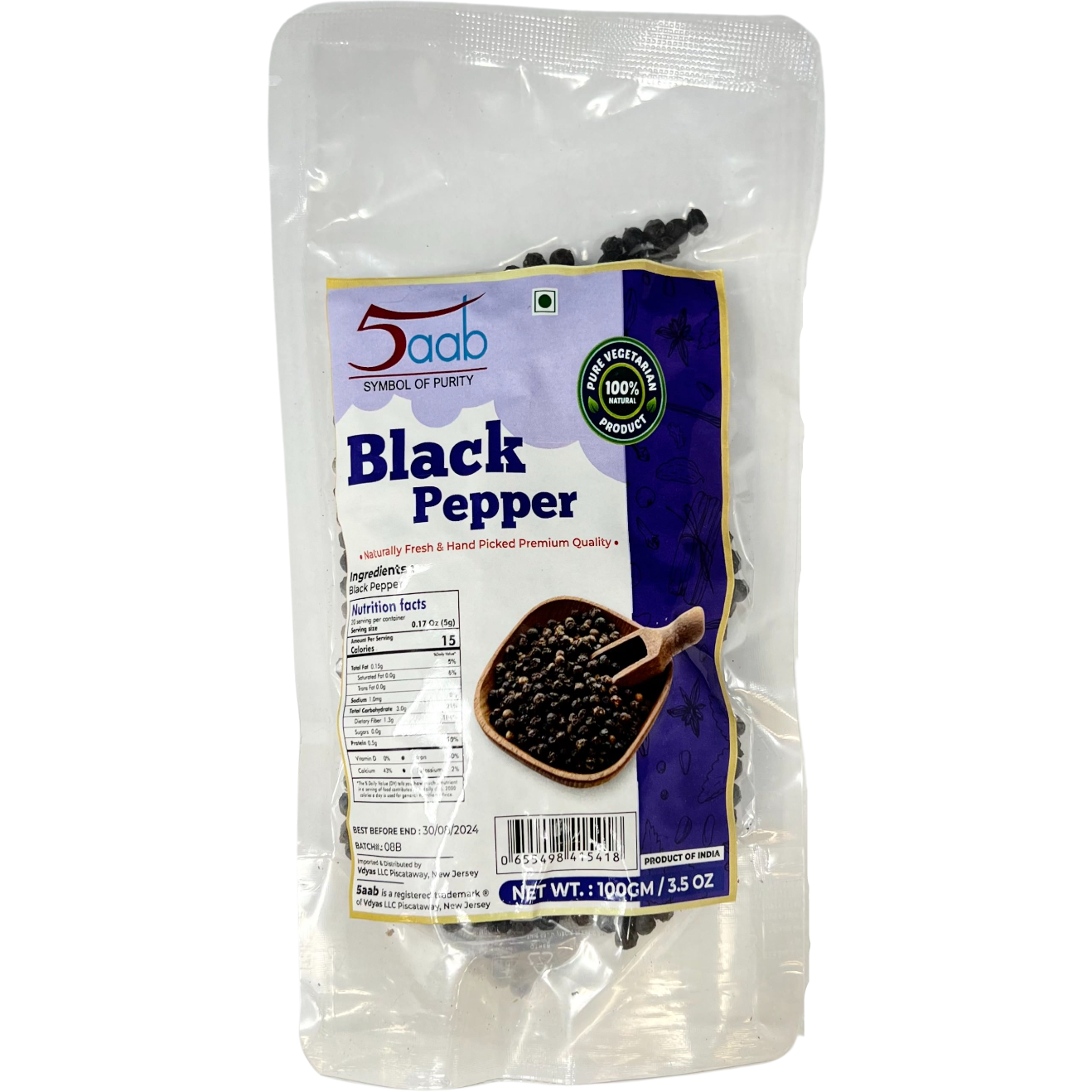 5aab Whole Black Pepper - 100 Gm (3.5 Oz)
