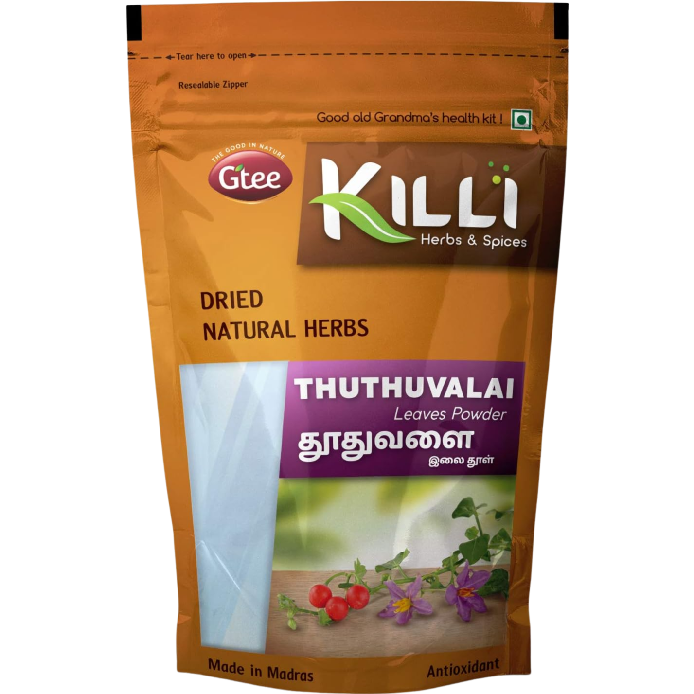 Case of 1 - Gtee Killi Thuthuvalai Dried Natural Herb - 100 Gm (3.5 Oz)