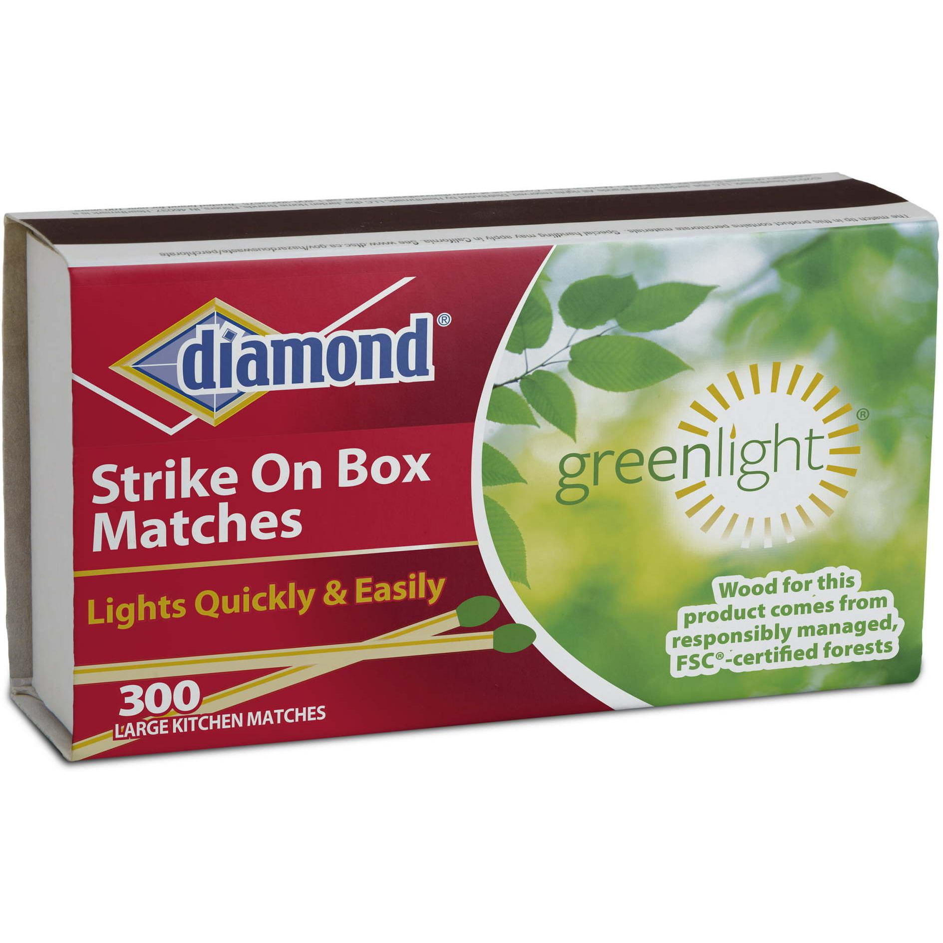 Diamond Green Light Wooden Match, Strike On Box - 300 Count