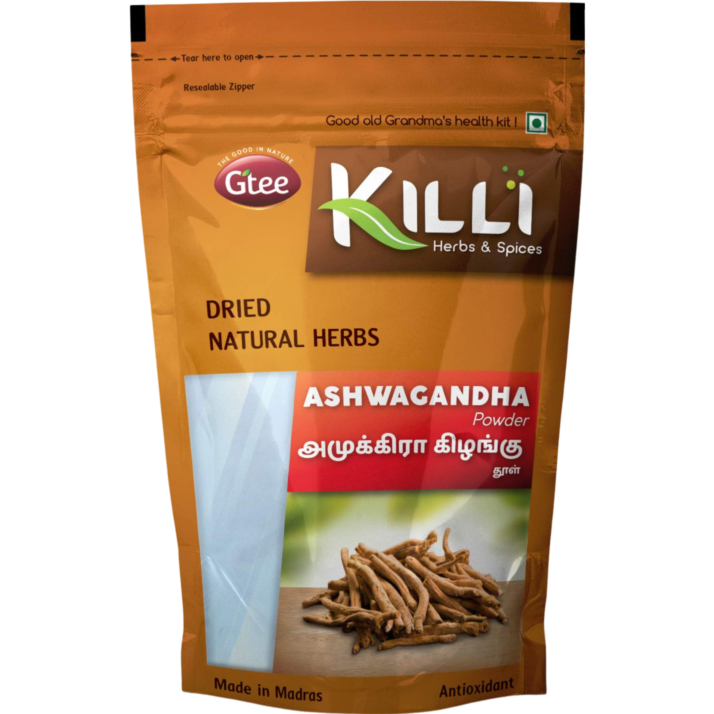 Case of 1 - Gtee Killi Ashwagandha Powder Natural Herb - 100 Gm (3.5 Oz)
