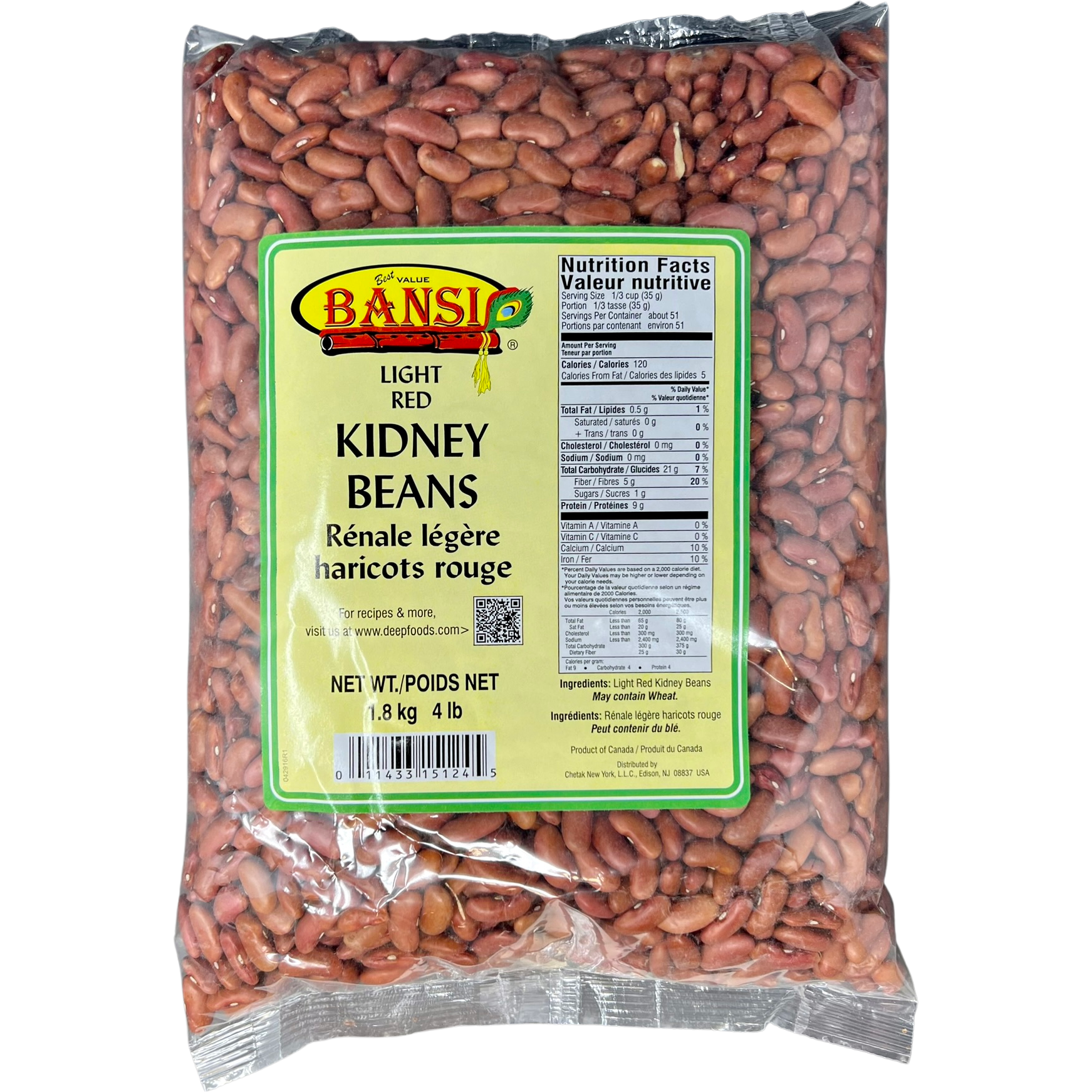Case of 10 - Bansi Light Red Kidney Beans - 1.8 Kg (4 Lb)