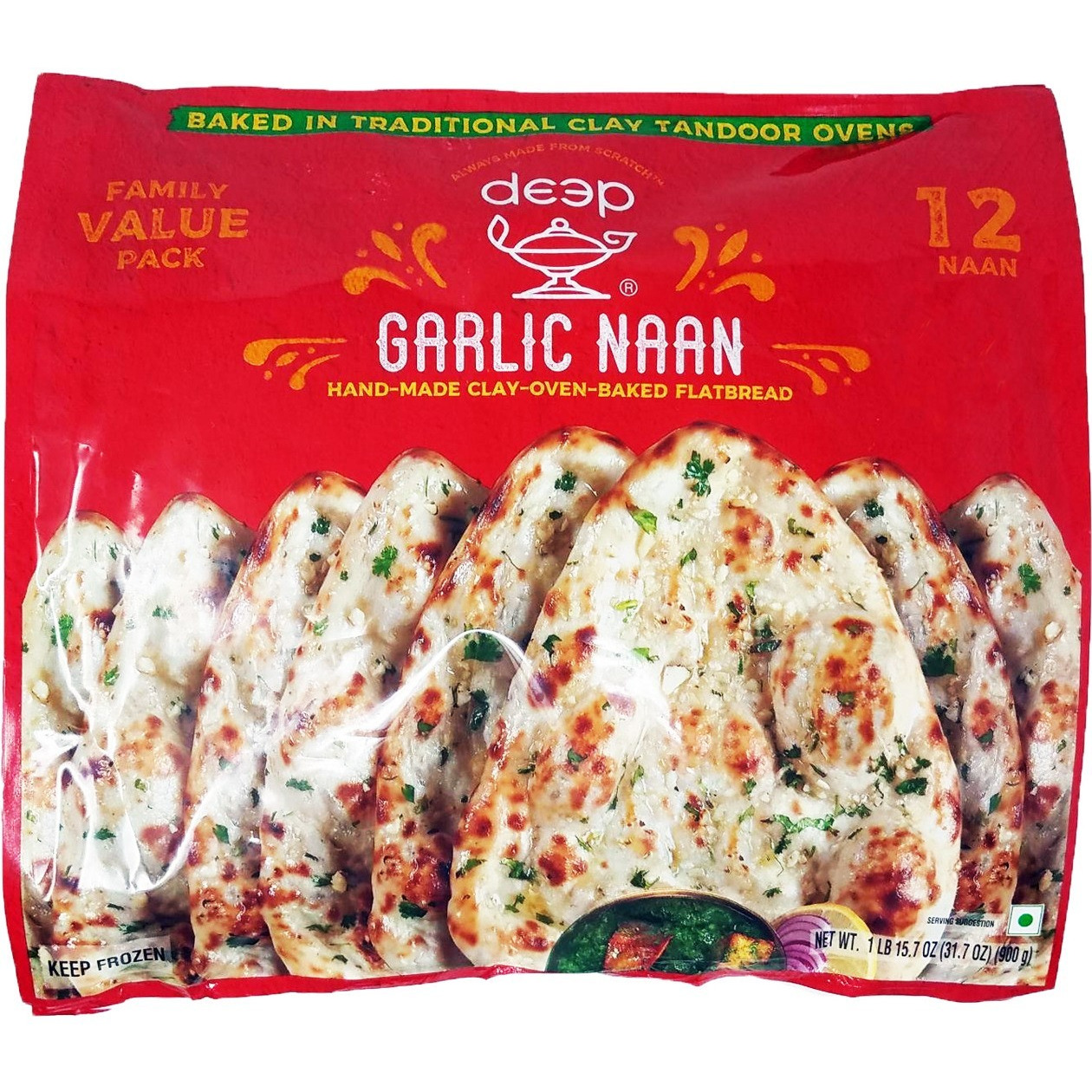 Deep Garlic Naan 12 Pc Family Pack - 900 Gm (31.7 Gm)
