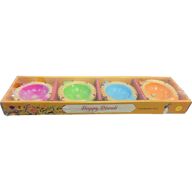 Case of 20 - Decorated Color Diya Large - 4 Pc