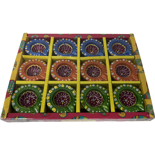 Colored Diya Without Wax - 12 Pc