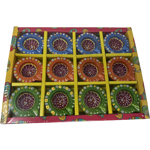Colored Diya Without Wax - 12 Pc