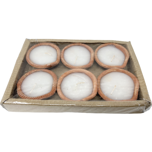 Plain Clay Diya With Wax - 6 Pc