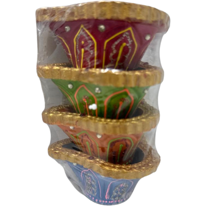 Case of 10 - Colorful Rajwadi Dil Style Large Diyas - 4 Pc