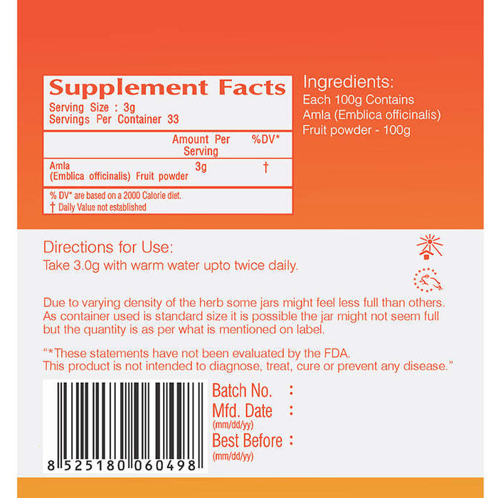 Vedic Amla Powder - 100 Gm (3.52 Oz)