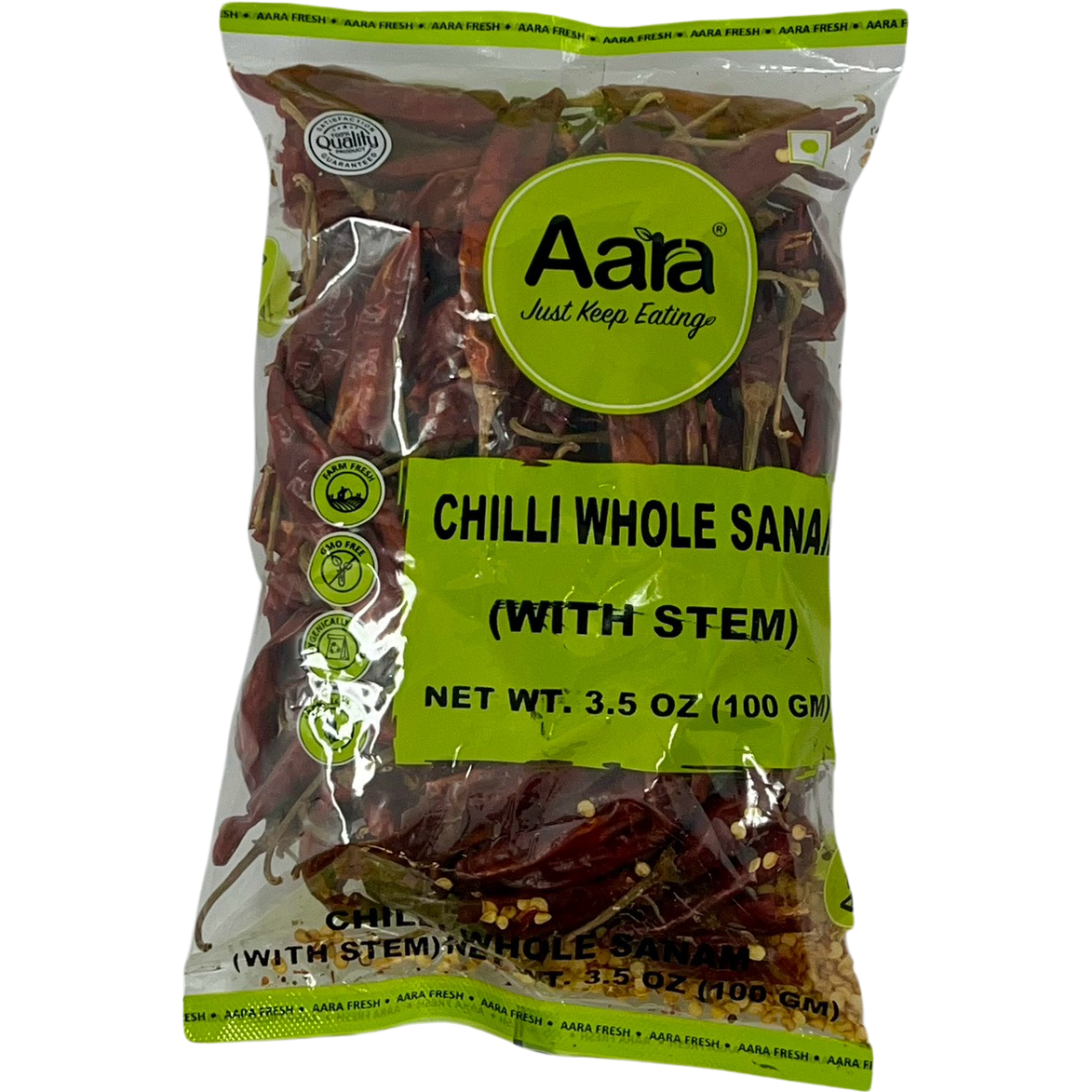 Aara Chilli Whole Sanam with Stem - 100 Gm (3.5 Oz)
