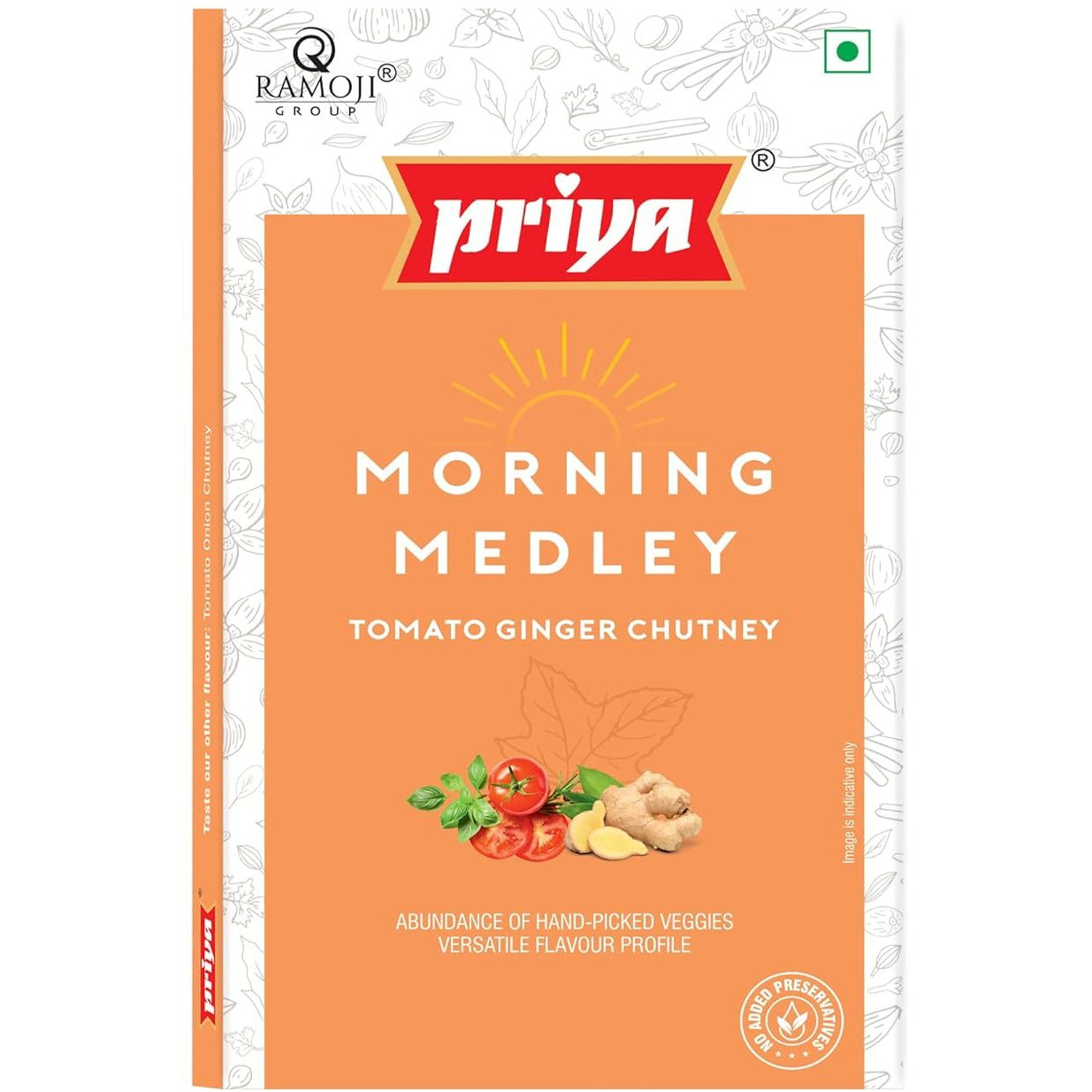 Priya Morning Medley Tomato Ginger Chutney - 100 Gm (3.5 Oz)