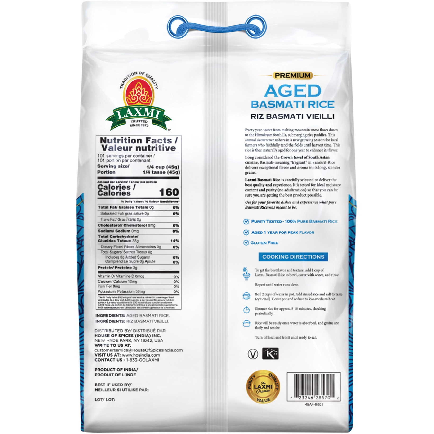 Laxmi Premium Aged Basmati Rice - 10 Lb (4.5 Kg)