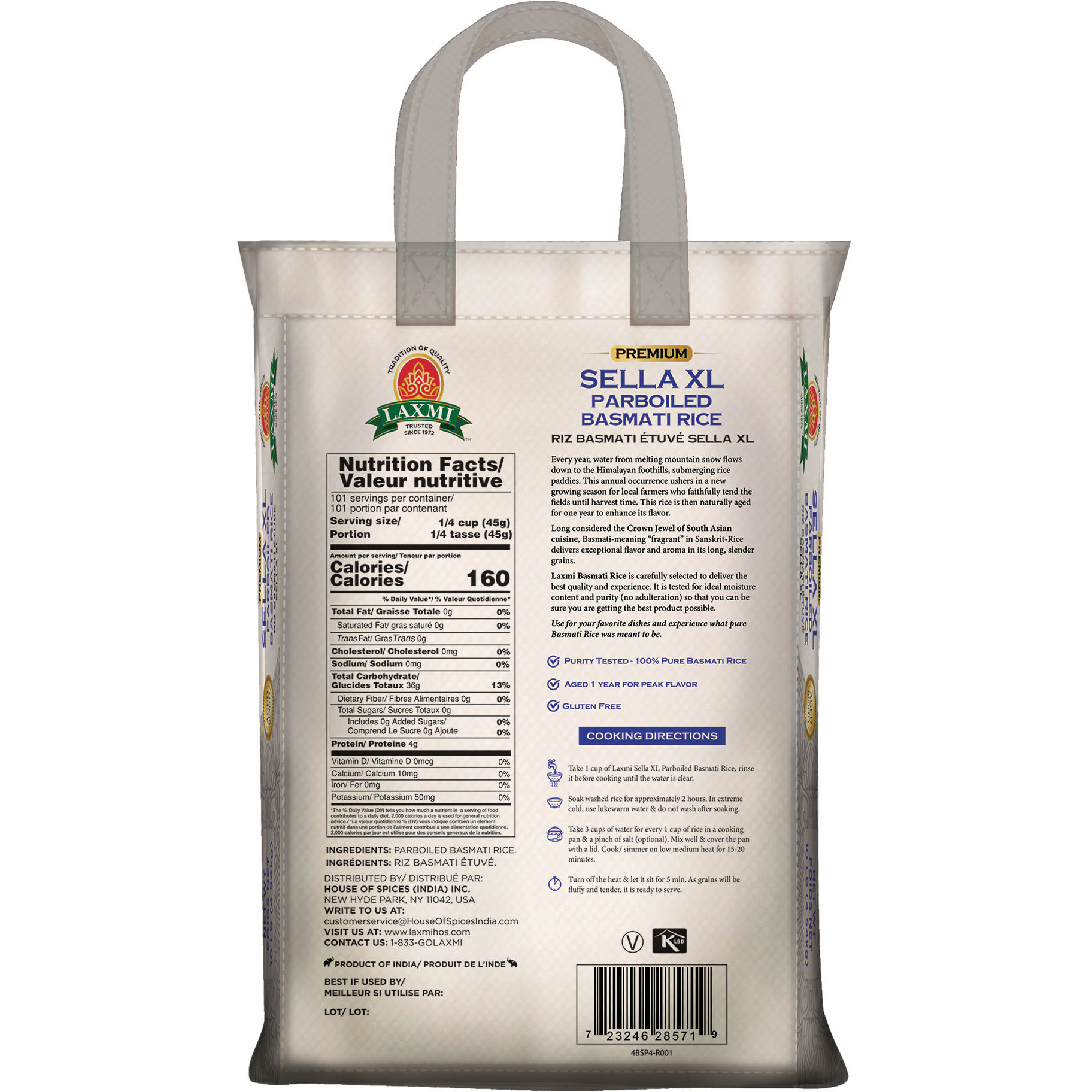 Laxmi Premium Sella Parboiled Basmati Rice - 10 Lb (4.5 Kg)