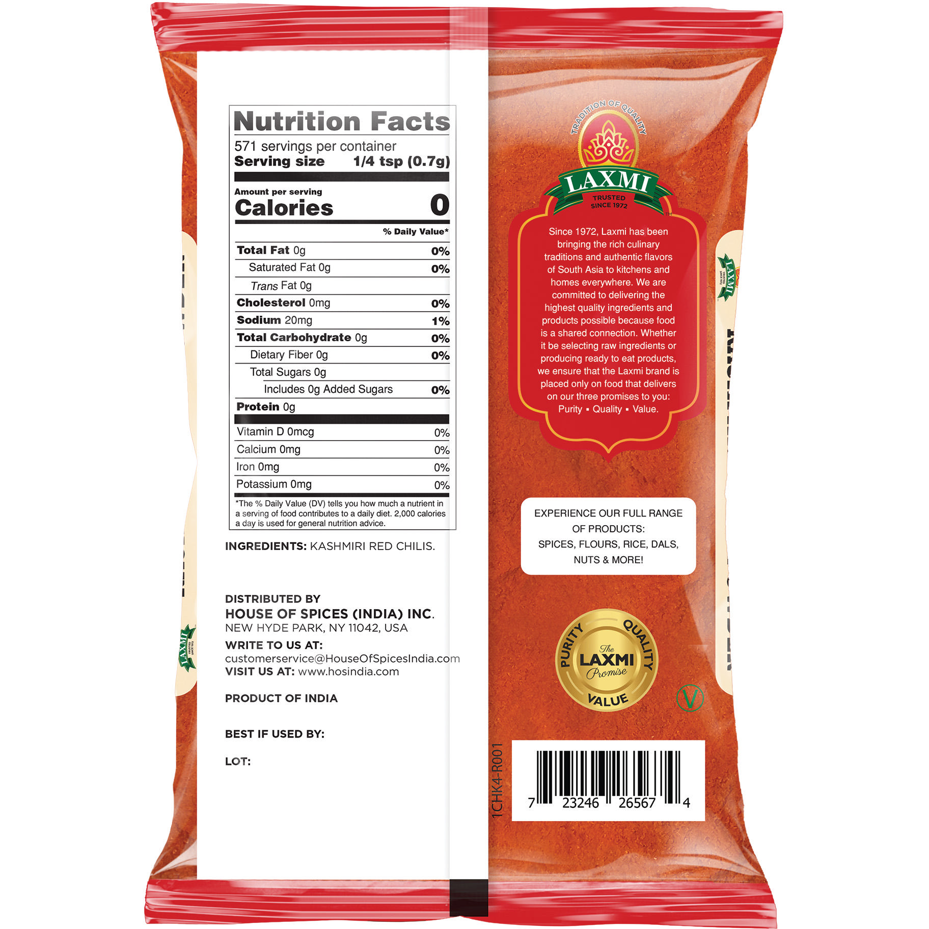 Laxmi Kashmiri Chili Powder - 400 Gm (14 Oz)