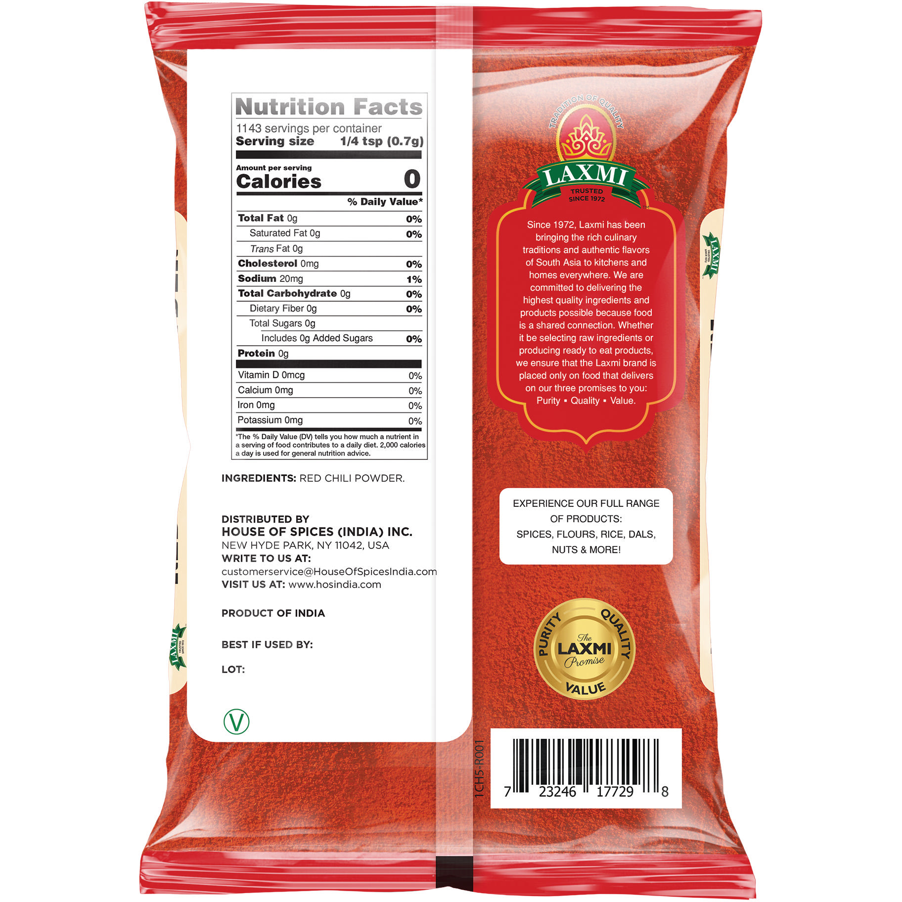 Laxmi Red Chilli Powder - 800 Gm (1.76 Lb)