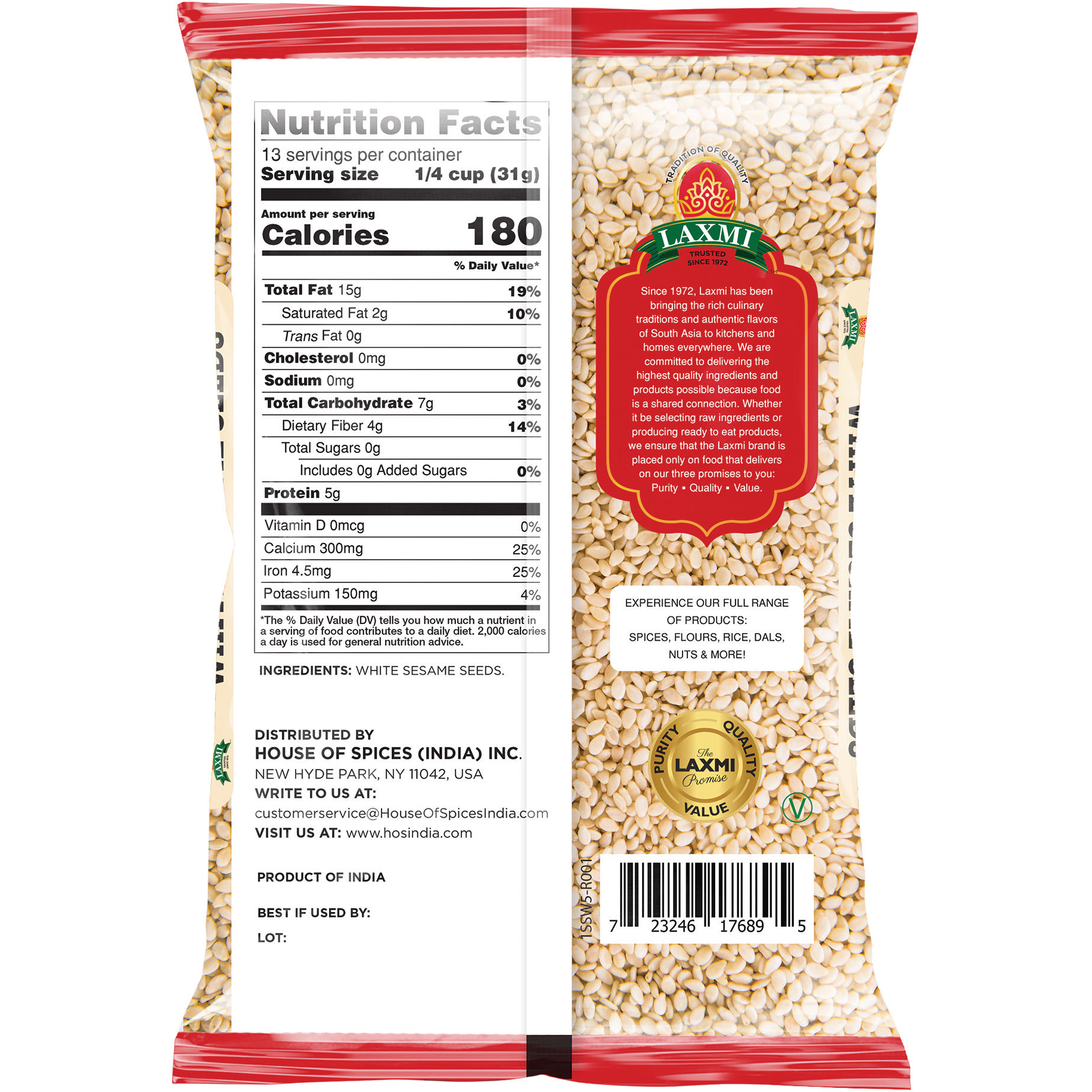 Laxmi White Sesame Seeds - 14 Oz (400 Gm)