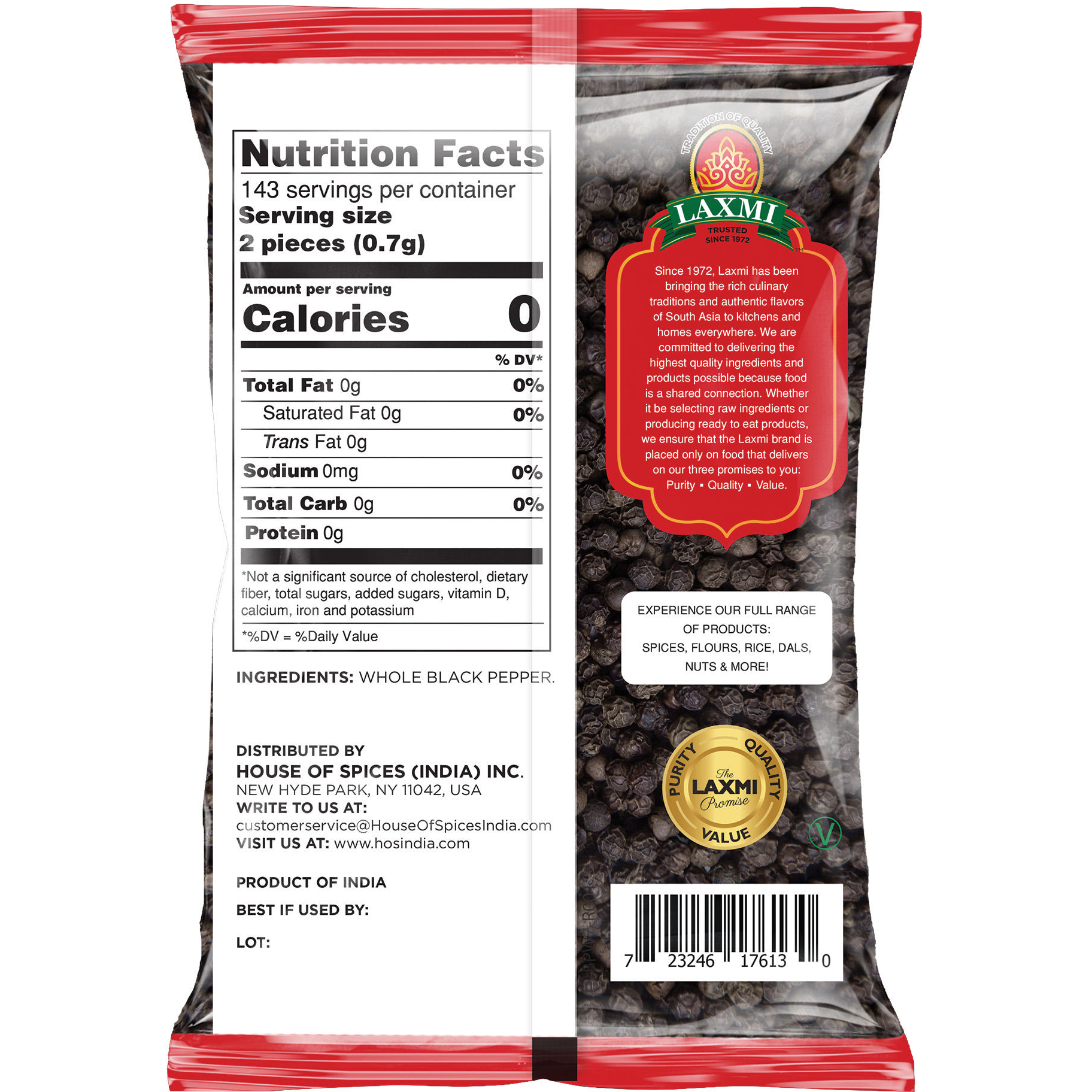 Laxmi Black Pepper Whole - 100 Gm (3.5 Oz)
