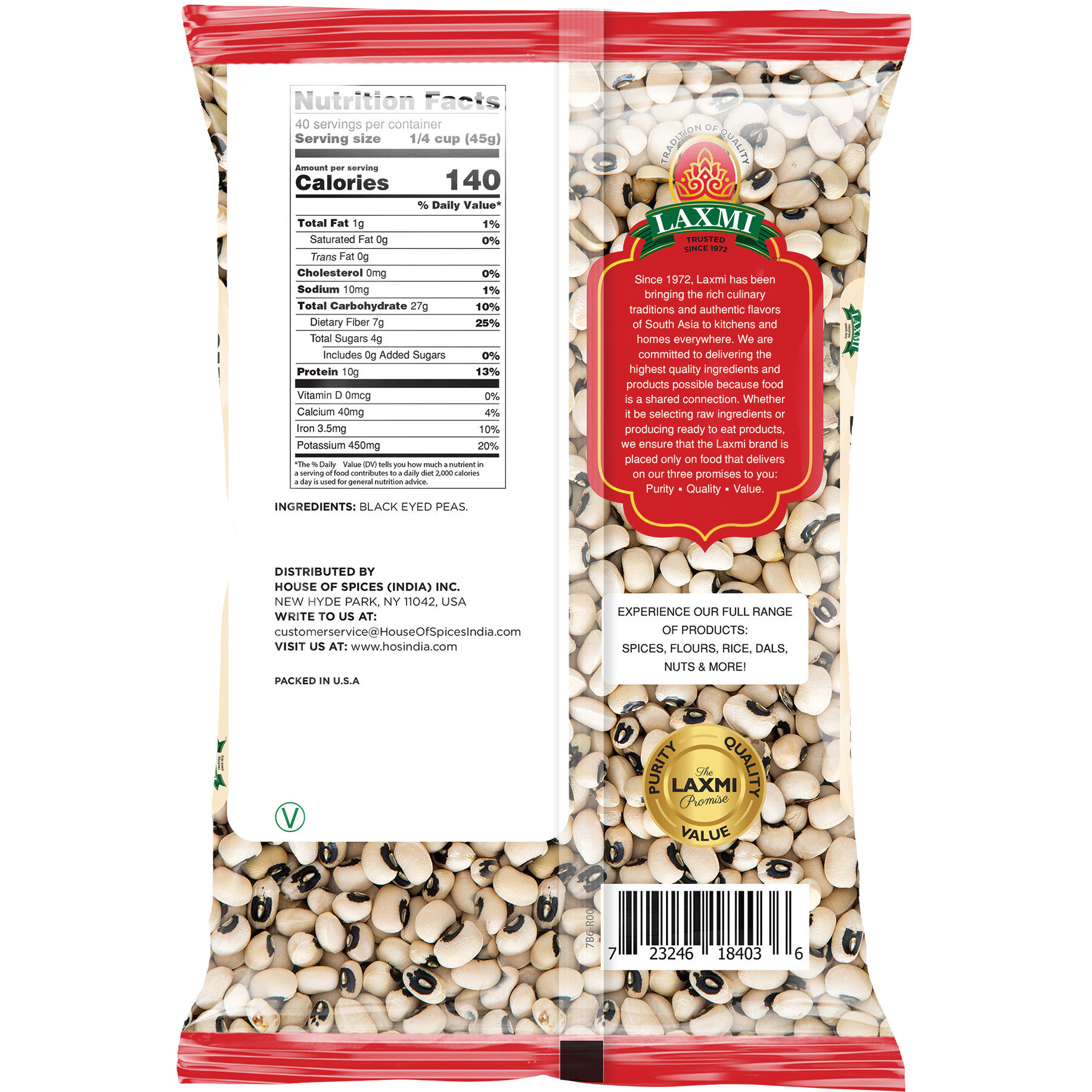 Laxmi Black Eye Peas - 4 Lb (1.81 Kg)