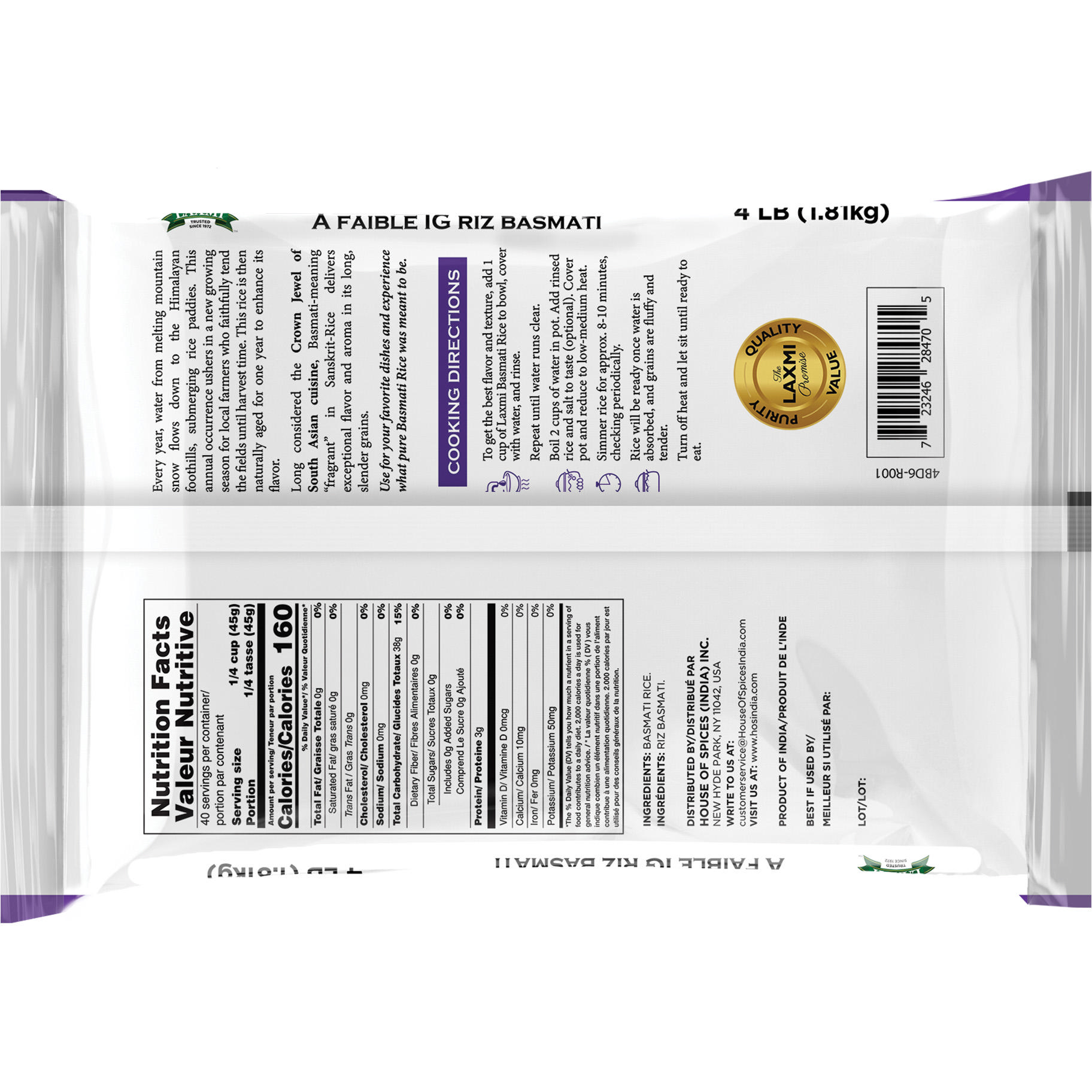 Laxmi Premium Low GI Basmati Rice - 4 Lb (1.81 Kg) [50% Off]