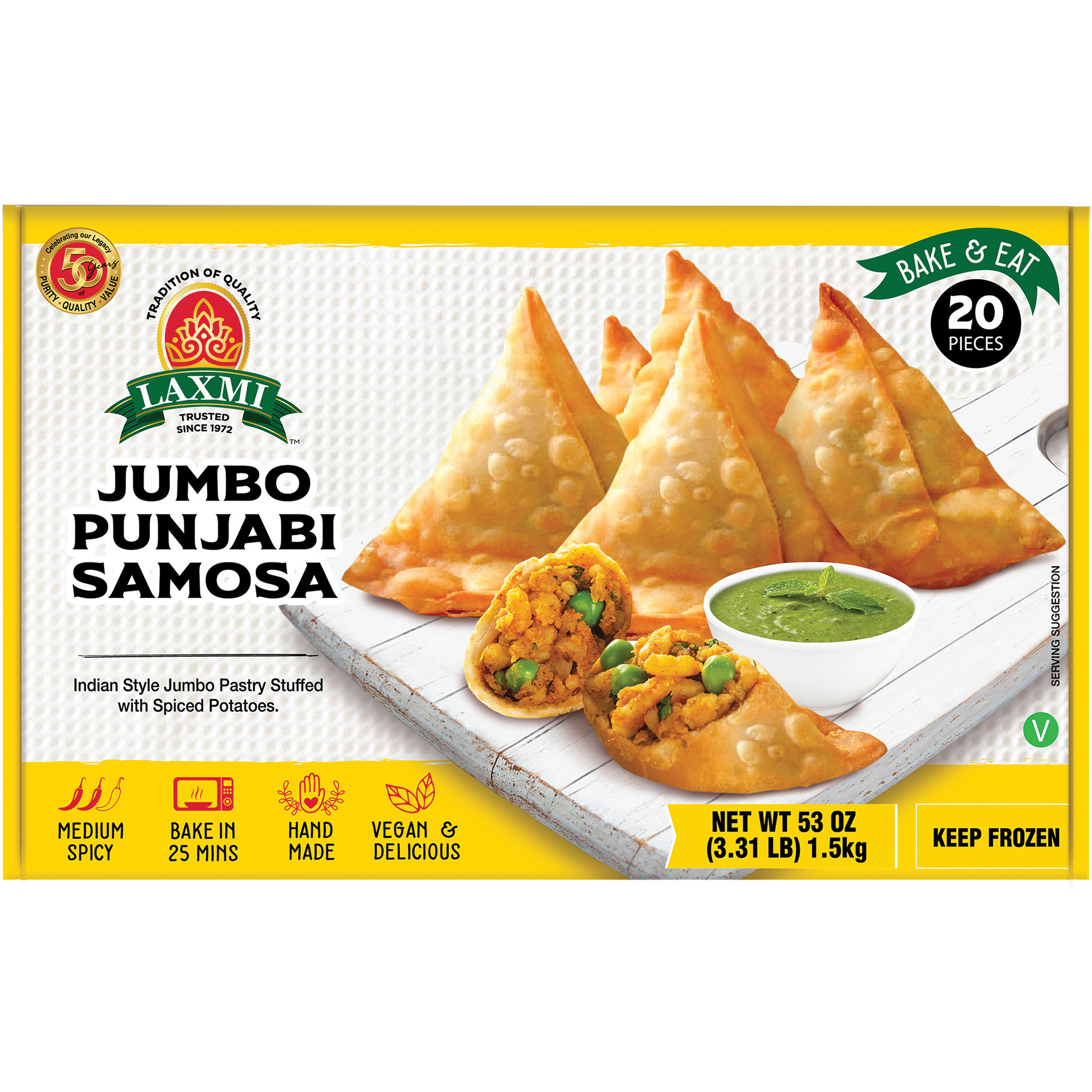 Laxmi Jumbo Punjabi Samosa 20 Pc - 1.5 Kg (53 Oz)