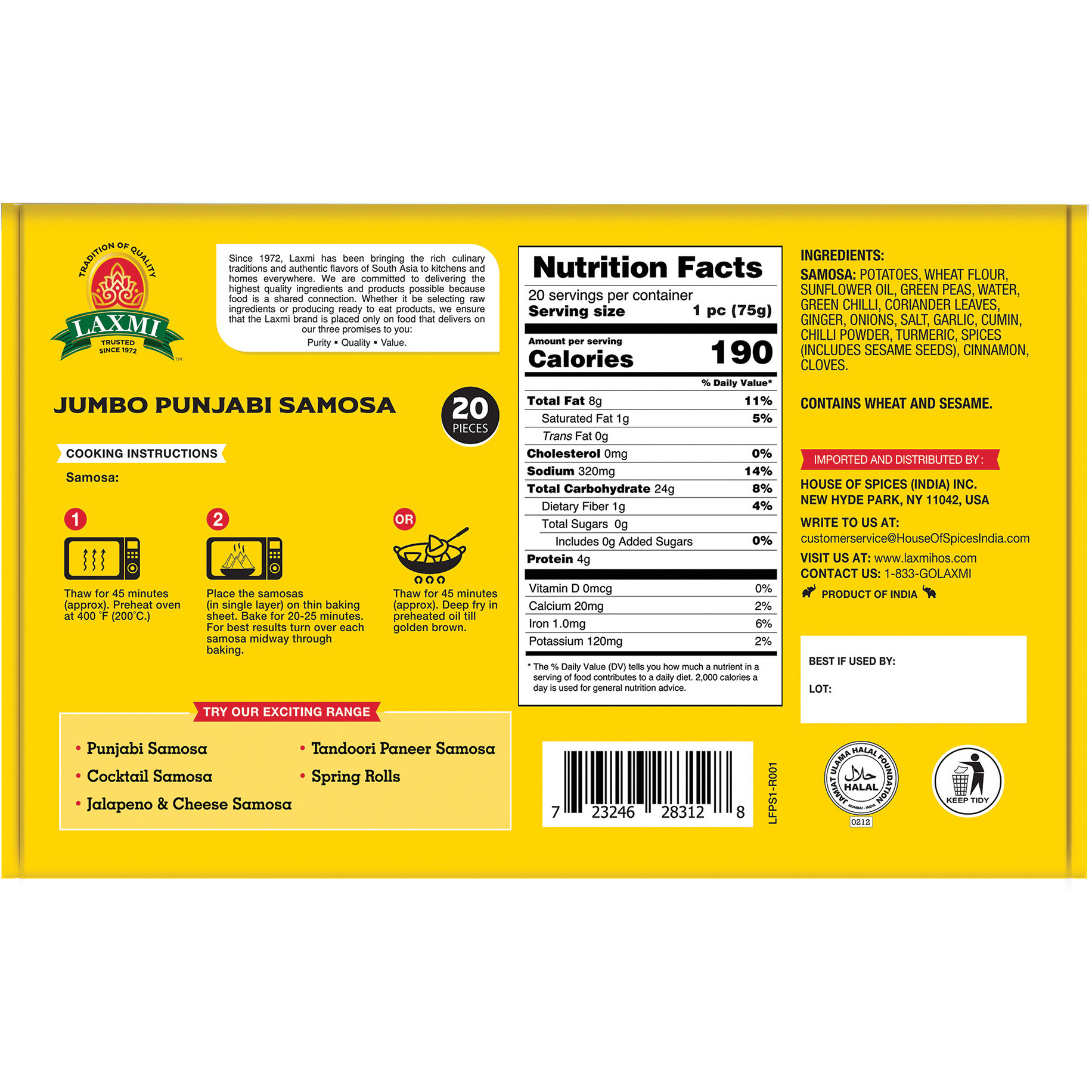 Laxmi Jumbo Punjabi Samosa 20 Pc - 1.5 Kg (53 Oz)