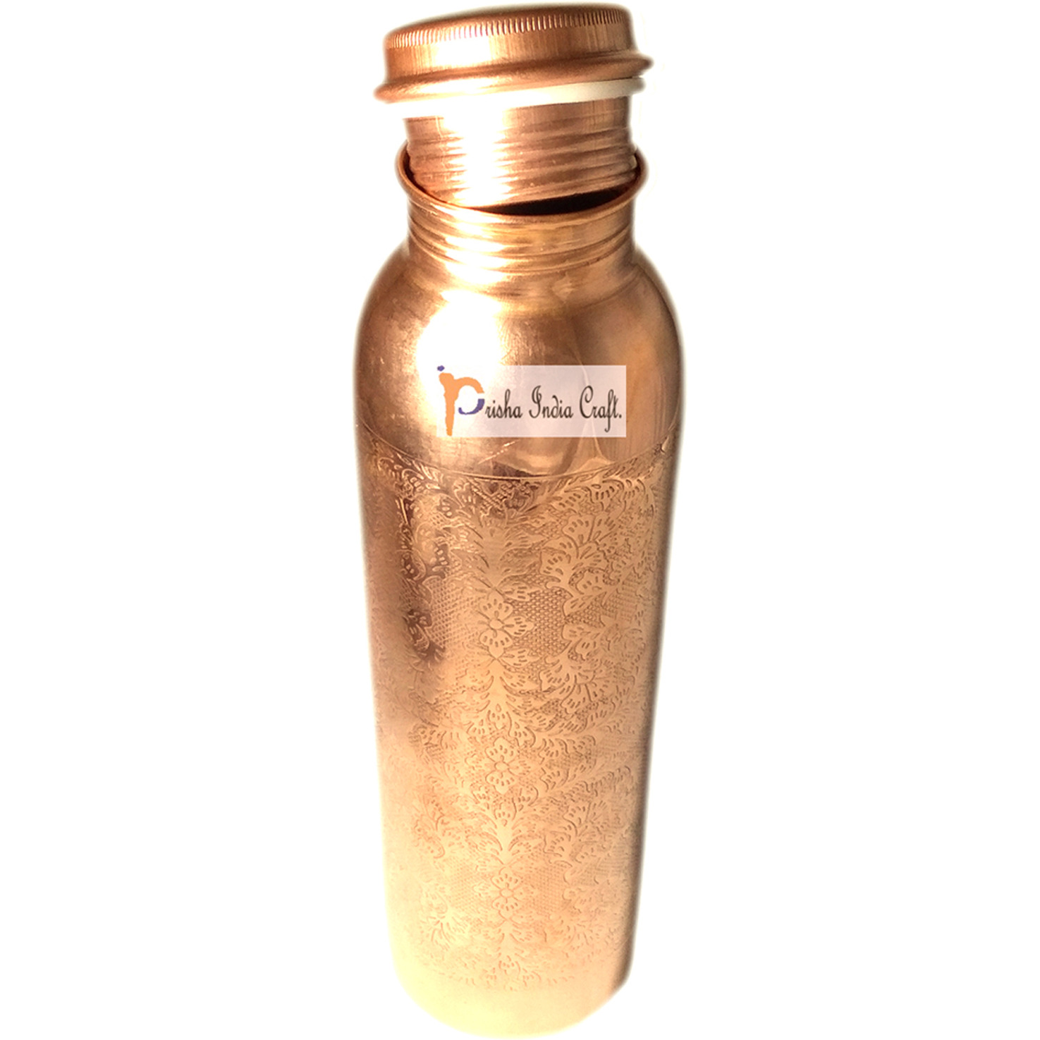 Prisha India Craft Copper Bottle with New Designed, Travel Essential, Drinkware, Pure Copper Water Bottle 900 ML | Set of 2