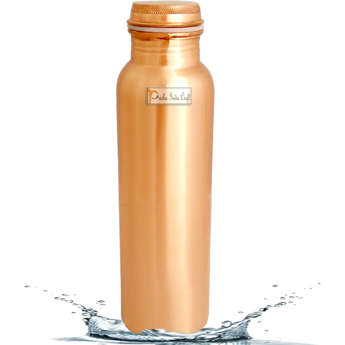 Prisha India Craft Matt Finish Lacqour Coated Anti Tarnished Joint Free New Designed Copper Bottle, Travel Essential, Drinkware, 1000 ML  33 OUNCE