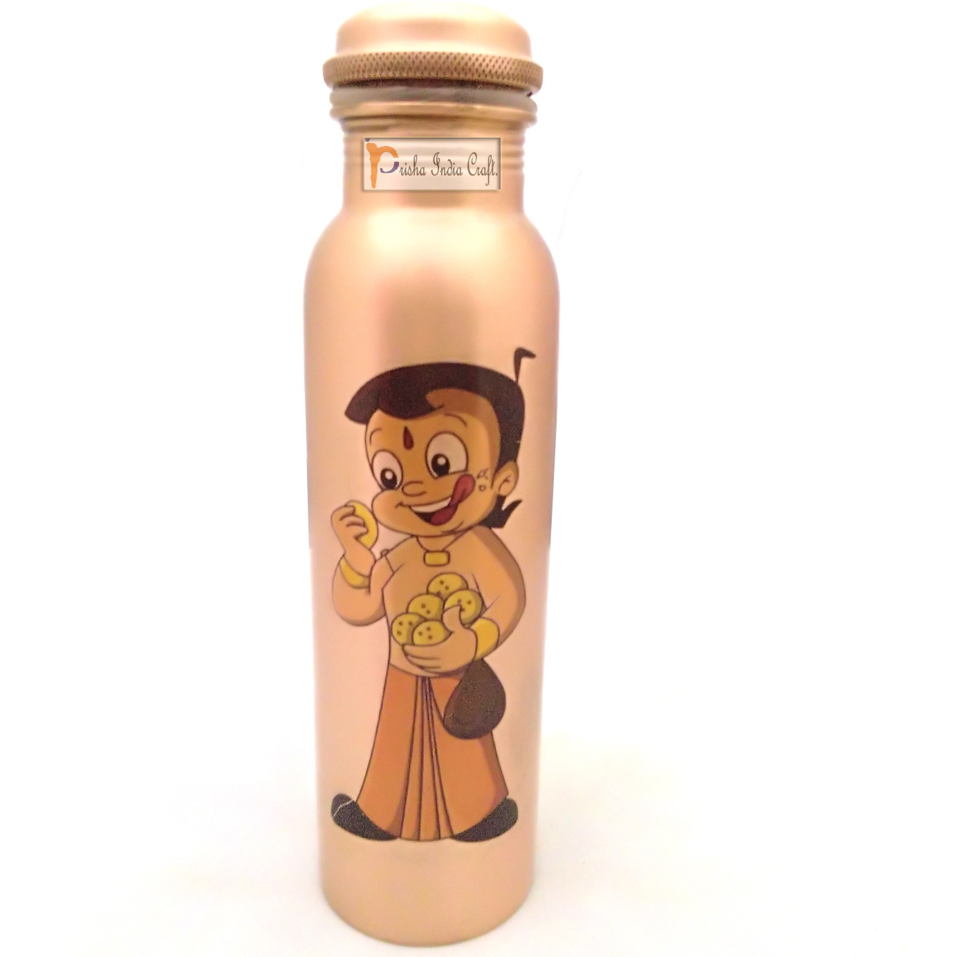 Prisha India Craft Digital Printed Pure Copper Water Bottle Kids School Water Bottle - Chhota Bheem Design, 1000 ML