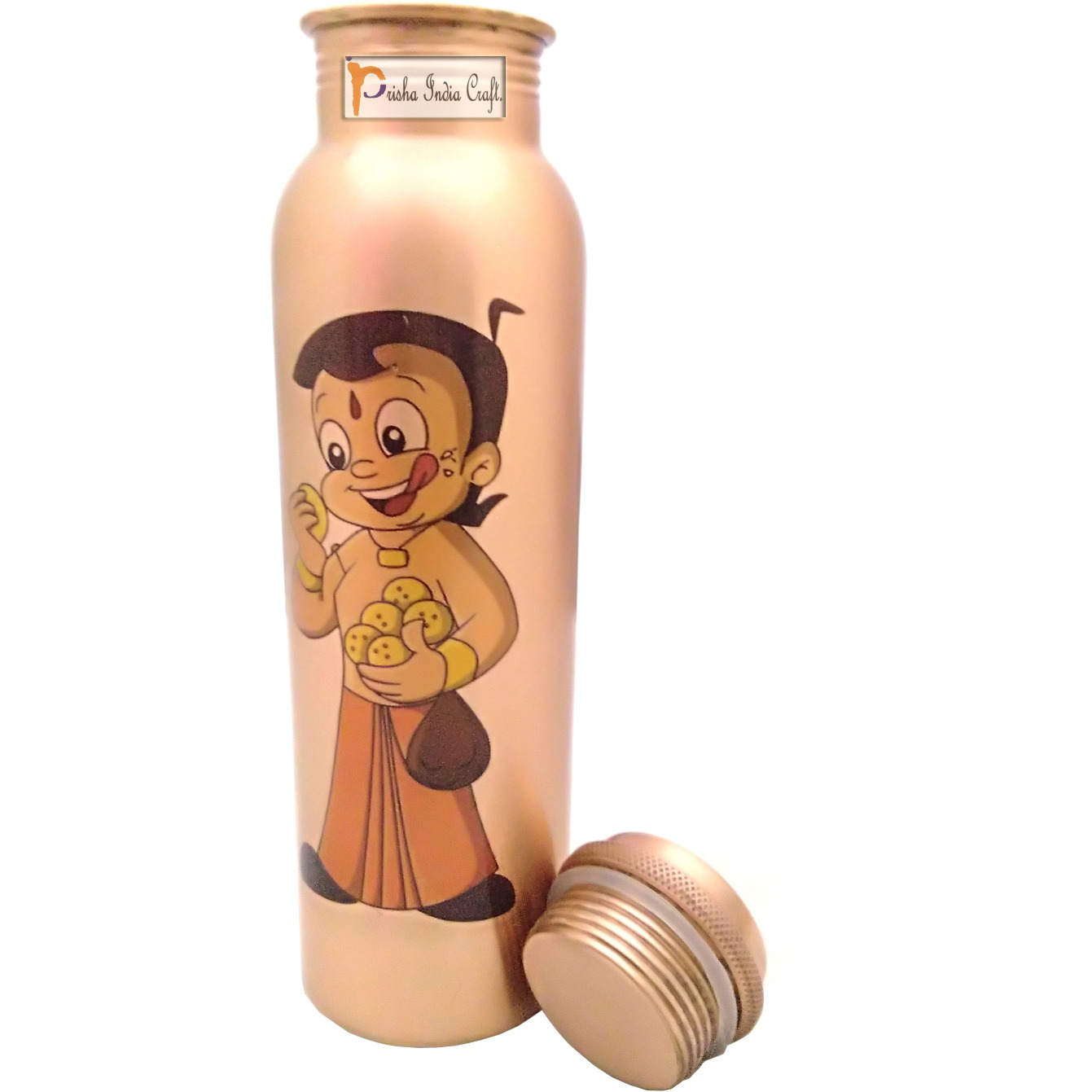 Prisha India Craft Digital Printed Pure Copper Water Bottle Kids School Water Bottle - Chhota Bheem Design, 1000 ML