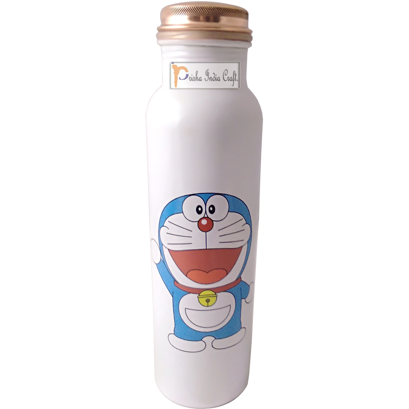 Prisha India Craft Digital Printed Pure Copper Water Bottle Kids School Water Bottle - Doremon Design, 1000 ML