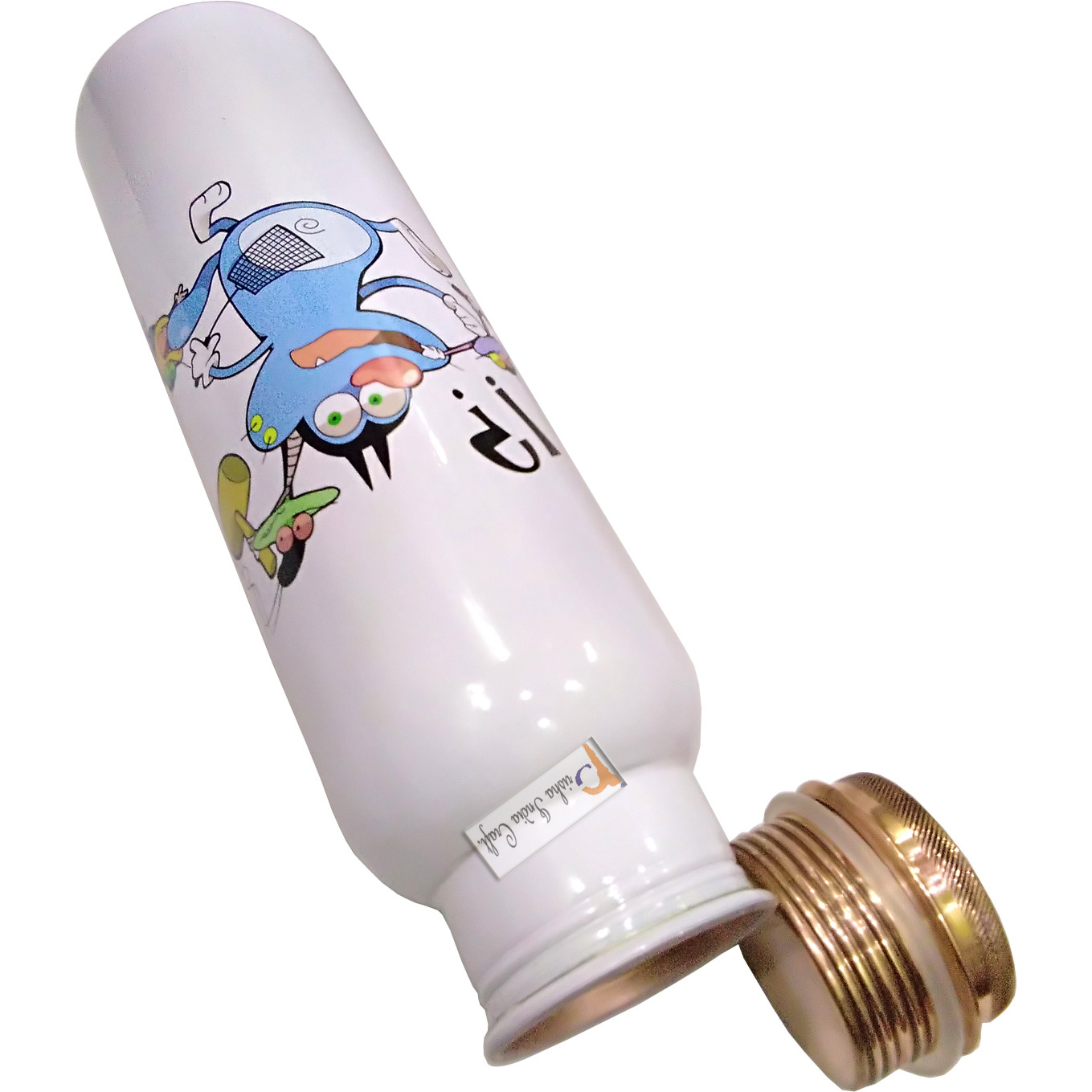 Prisha India Craft Digital Printed Pure Copper Water Bottle Kids School Water Bottle - Oggy Design, 1000 ML