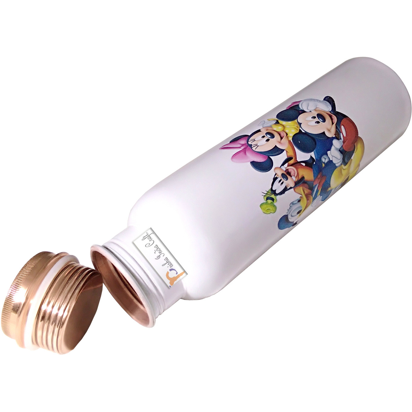 Prisha India Craft Digital Printed Pure Copper Water Bottle Kids School Water Bottle  Mickey Mouse and Donald Design, 1000 ML