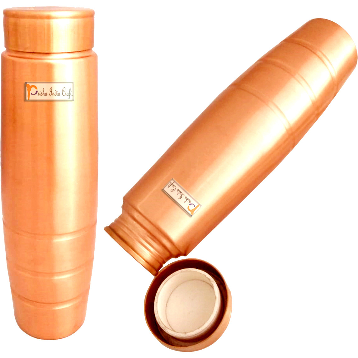Prisha India Craft New Design Stylish Copper Bottle with Grip, Storage & Travelling Purpose, Yoga Ayurveda Healing, 1000 ML | Set of 2