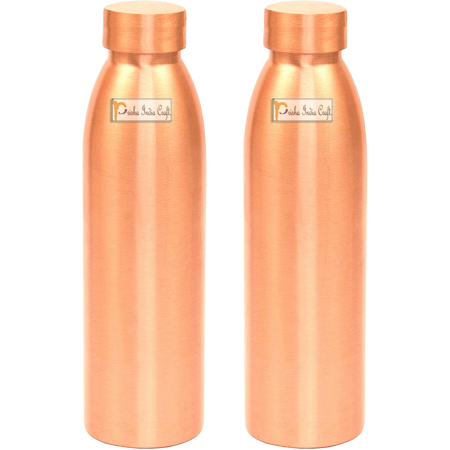 Prisha India Craft Seam Less Pure Copper Water Bottle New Style Storage Water, Travel Essential, Yoga, Copper Bottles | Capacity 1000 ML | Set of 2