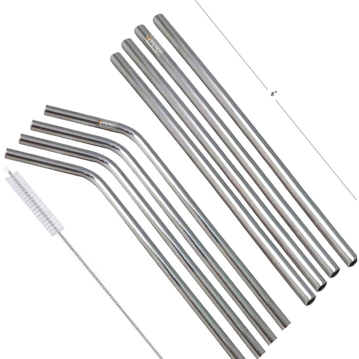 Prisha India Craft Eco-friendly Stainless Steel Drinking Straws (4 Pc Bent Straw + 4 Pc Straight Straw) | Length 8.00 INCH | Set of 8