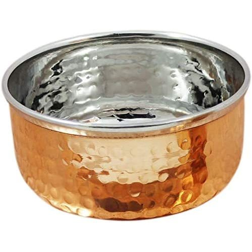 Prisha India Craft Dinnerware Stainless Steel Copper Traditional Dinner Set Of Thali Plate, Bowls, Glass And Spoon, Diameter 13 Inch