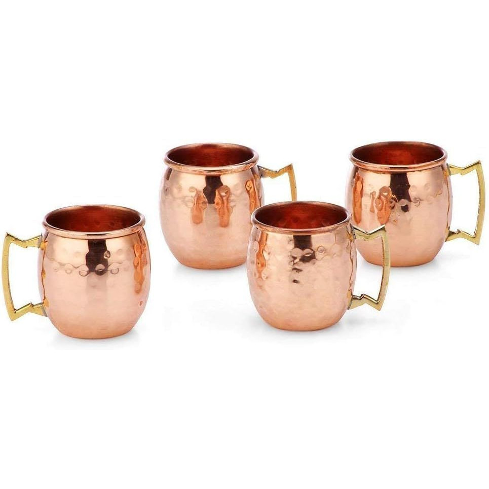 Prisha India Craft 2 Oz. Solid Copper Mini Moscow Mule Shot Mug, Set of 4 Authentic 100% Solid Copper Hammered Moscow Mule Mug 2-Oz Shot Glass - Set of 4